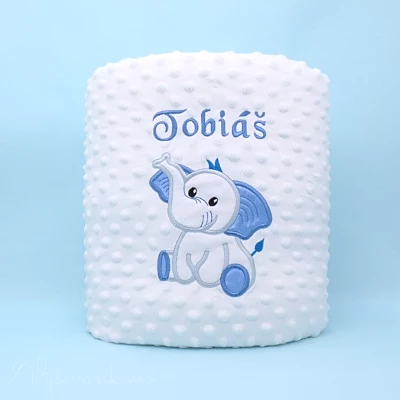 Minky deka s výšivkou sloníka s menom