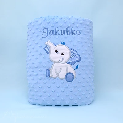 Minky deka s výšivkou sloníka s menom