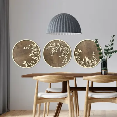 Round Botanical Wooden Wall Art Set