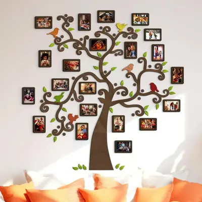 Wooden Family Tree with Birds