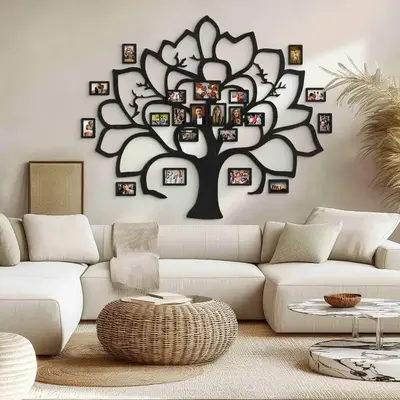 Wooden Family Tree with Photo Frames