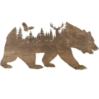 Bear Forest Silhouette Wooden Decor