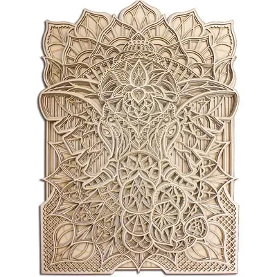 Intricate Elephant Mandala Wooden Wall Art