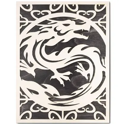 Rectangular Dragon Wooden Wall Art