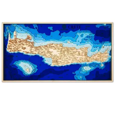 Crete Nautical 3D Wooden Depth Map
