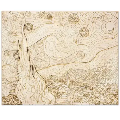 Multi-Layered Wooden Wall Art - Van Gogh's "Starry Night"