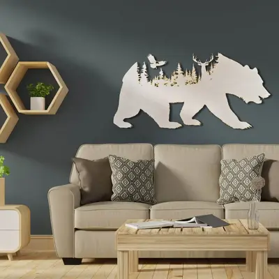 Bear Forest Silhouette Wooden Decor