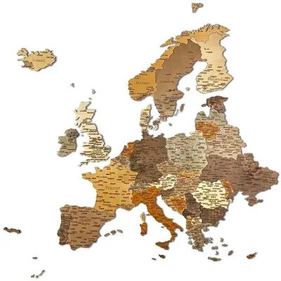 3D Wooden Wall Map of Europe – Educational and Decorative