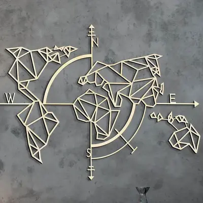 Geometric Minimalist Wooden World Map