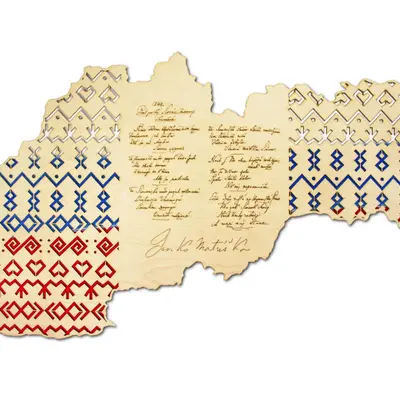 Wooden Map of Slovakia with traditional Slovak folk symbols