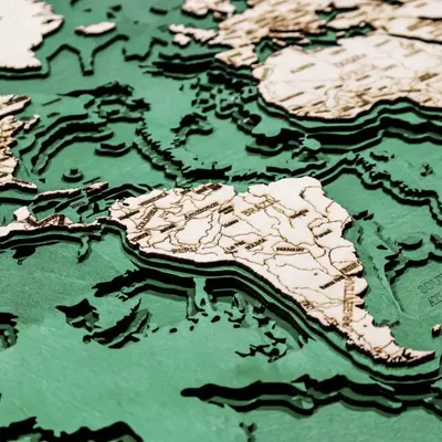 3D Wooden Green - Natural Multilayer World Map