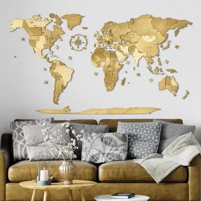 3D Wooden Puzzle World Map – color: Sand