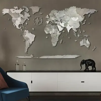 3D Wooden Puzzle World Map – color: Steel