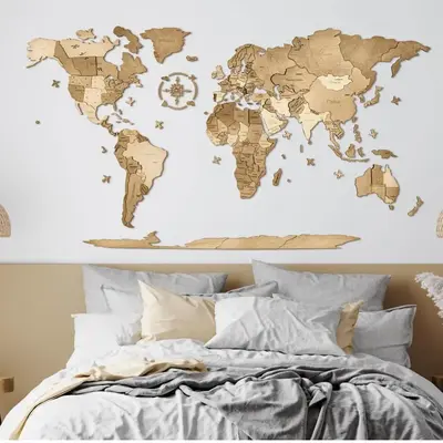 3D Wooden Puzzle World Map - color: Terra