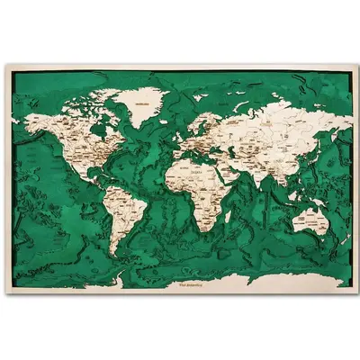 3D Wooden Green - Natural Multilayer World Map