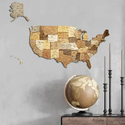 3D Wooden Multilayer USA Map
