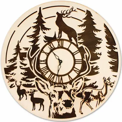 Forest and Deer Wooden Wall Clock