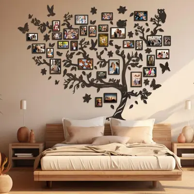 Wooden Family Tree with 30 Photo Frames