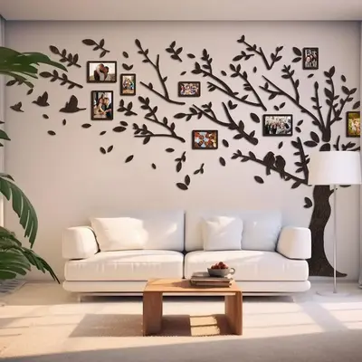 Wooden Family Tree Wall Art with Photo Frames