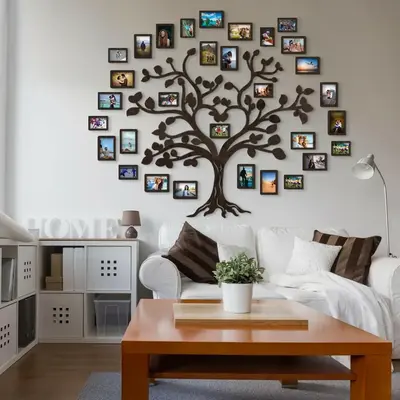 Heart-Centered Family Tree Wall Art with Photo Frames