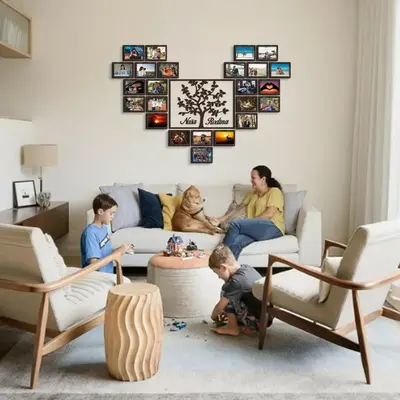 23-Piece Wooden Photo Frame with Heart-Shaped Life Tree Design