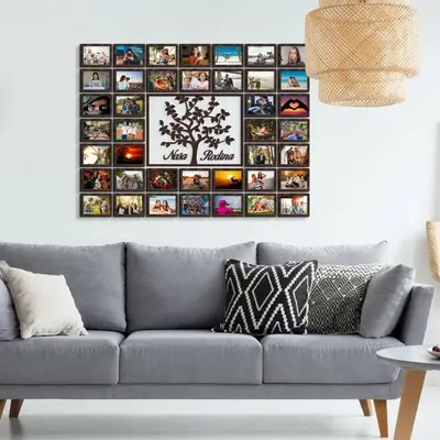 40-Piece Wooden Photo Frame with Life Tree Design "Our Family"