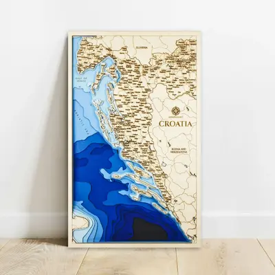 Croatia Nautical 3D Wooden Depth Map