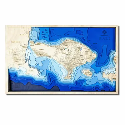 Bali Nautical 3D  Wooden Depth Map - 12-Layer Laser-Cut Art Piece