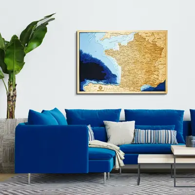 France Nautical 3D Wooden Depth Map