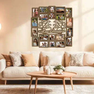 Wooden Photo Frame with Tree Design - "Our Family"