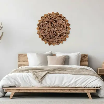 Handcrafted 3D Wooden Mandala with Intricate Floral and Geometric Design