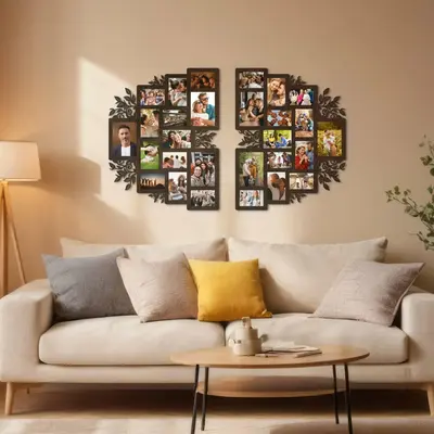 Oval Wooden Photo Frame Set with Floral Design